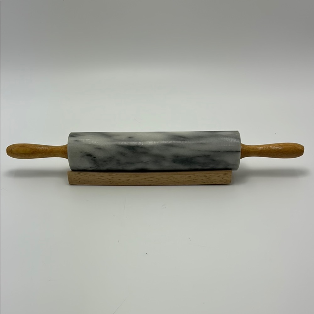 Gray Marble Rolling Pin with Wooden Handles